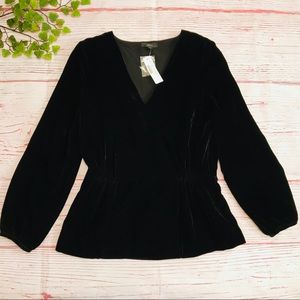J CREW Velvet Shirt Empire Waist Black V-Neck Wrap